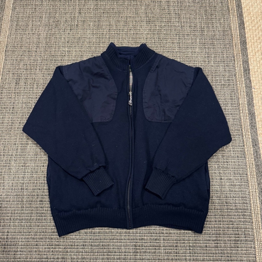 Orvis 100% Wool Men's Dark Blue Zip-Up Sweater